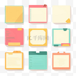笔记本空白页图片_不同类型的便笺平面设计风格矢量