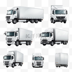 卡车集装箱货车图片_一套逼真的白色货车
