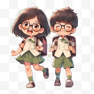 开学季可爱的男孩女孩手绘元素