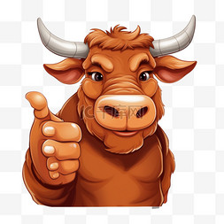 卡通水牛图片_可爱的公牛竖起大拇指卡通向量图