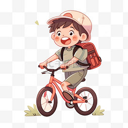 卡通男孩自行车图片_开学季手绘可爱的男孩卡通元素