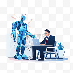 未来机器人图片_在工作场所，人类和机器人与计算