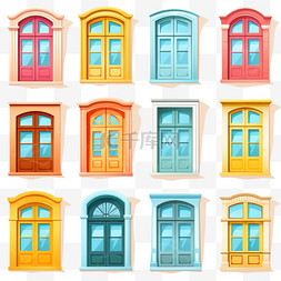 屋外建筑图片_彩色窗户卡通插图