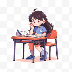 女孩读书手绘元素卡通