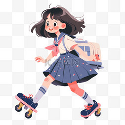 开学季可爱的女孩穿着滑板鞋手绘