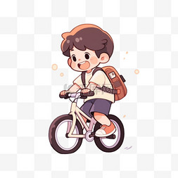 卡通男孩自行车图片_开学季卡通可爱的男孩手绘元素