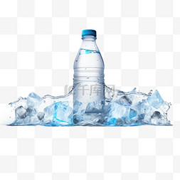 冰块插图图片_逼真的矿泉水海报，由品牌塑料瓶