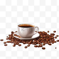 意式热咖啡图片_咖啡豆和咖啡杯背景
