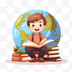 快乐读书卡通图片_快乐的孩子在世界各地看书