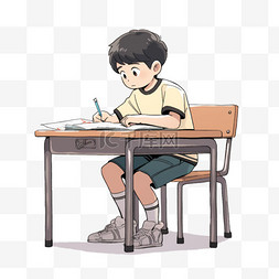开学季背景素材图片_可爱的男孩卡通写作业手绘元素