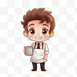 厨师卡通图片图片_围裙卡通人物插图中的可爱男孩咖
