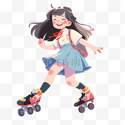 开学季可爱的女孩穿着滑板鞋手绘