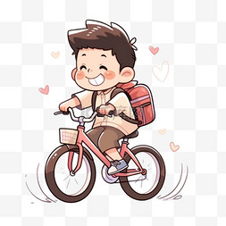 卡通男孩自行车图片_手绘开学季可爱的男孩卡通元素