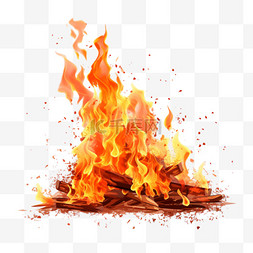 红色火焰火花覆盖燃烧的营火效果