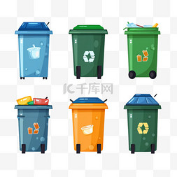 垃圾分类图标矢量图片_设置了垃圾回收站。垃圾容器分类