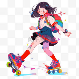 手绘开学季可爱的女孩穿着滑板鞋