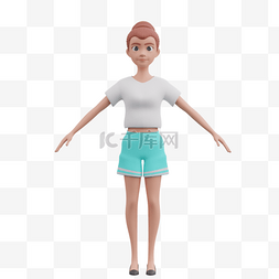 3D白人女性帅气直立形象