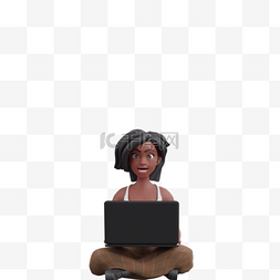 帅气女人坐姿使用3D笔记本