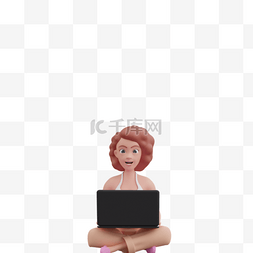 帅气3D白人女性坐姿笔记本简约动
