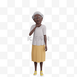 托腮思考3D黑人女性老太太的帅气