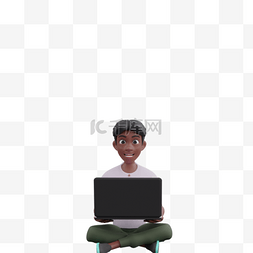 帅气黑男子坐电脑动作姿势独特