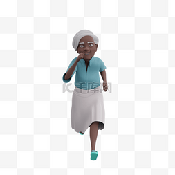 黑人女性老太太3D跑步形象女人慢
