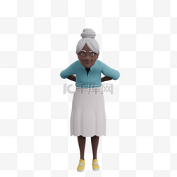 3D黑人女性老太太弯腰姿势女人检