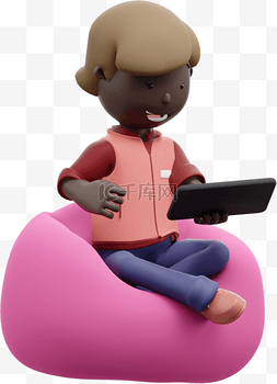 3D黑人女性在漂亮懒人沙发上展现
