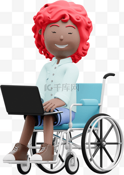 美丽女性坐轮椅办公形象的3D表现
