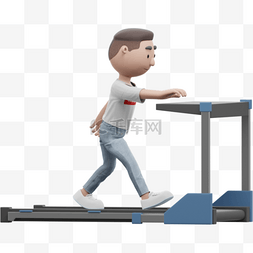 帅气白人男性运动姿势的3D跑步机
