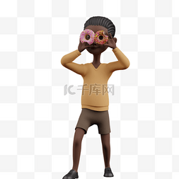 地球放大动图图片_3D黑人男孩甜甜圈拍照帅气可爱大