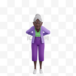 弯腰砍树图片_3D黑人女性老太太的优雅弯腰姿势