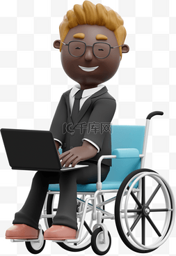 办公图片_帅气男人办公3D黑人姿势优雅坐轮