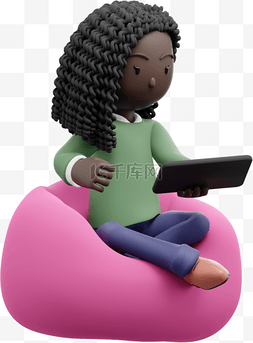懒人沙发图片_漂亮黑人女性在懒人沙发上3D玩平