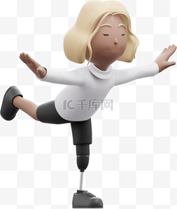 3D棕色美女动作元素独腿平衡姿势