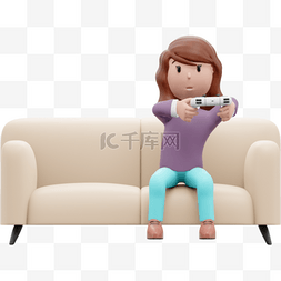 正在玩游戏的漂亮女人坐在沙发上