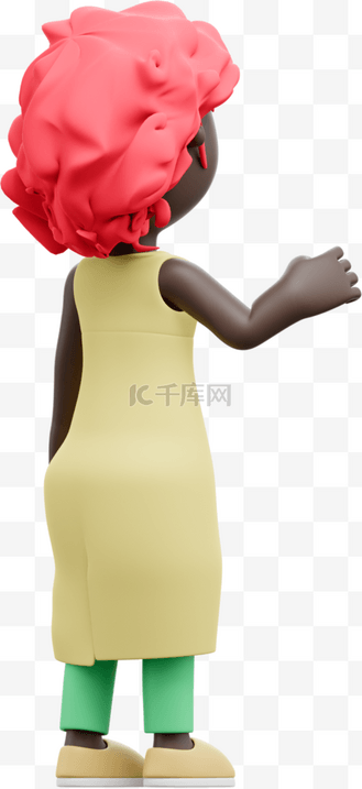 3d黑人女性背影招手形象女人漂亮再见姿势动作元素优美女性酷炫挥手