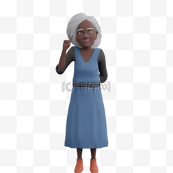 3D黑人女性老太太惊讶指手势变帅