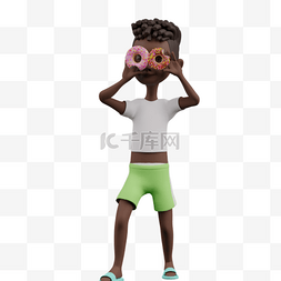 可爱黑人男孩甜甜圈拍照动作