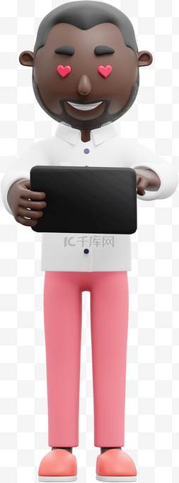 平板电脑3d图片_3D黑人男性使用平板