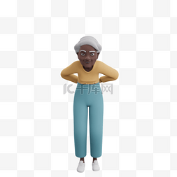 3D黑人女性老太太优雅弯腰姿势的