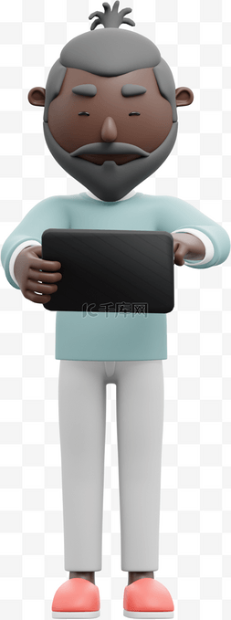 平板电脑3d图片_帅气动作的3D黑人男性在使用平板