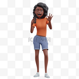 3D黑人女性眨眼wink形象女人可爱姿