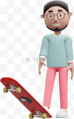 滑板达人帅气3D男性展现滑板技能