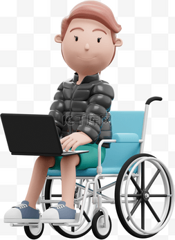 3D白人女性坐轮椅办公形象的关键