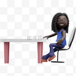 黑人坐立坐姿女性动作元素