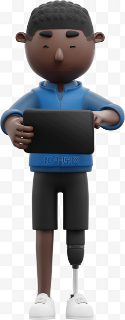 3D黑人男性展现帅气姿态使用电脑