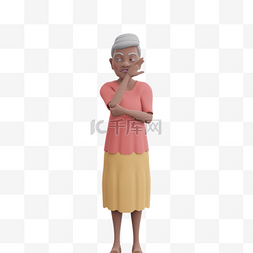 女性老太小声说话的棕色3D形象