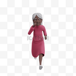 3D黑人女性老太太慢跑姿势帅气动