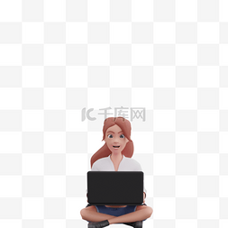 白人女性图片_3D白人女性坐姿使用笔记本